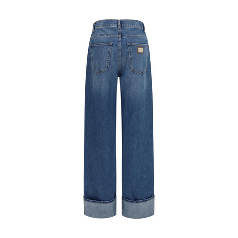 Blue Cotton Straight-Leg Jeans