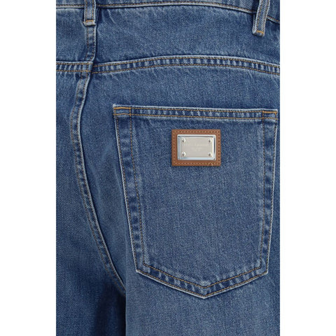 Blue Cotton Straight-Leg Jeans
