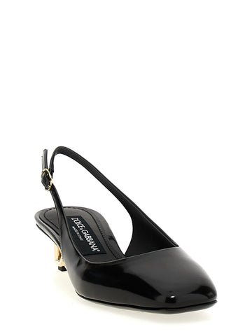 Black Calfskin Mid Heel Pumps