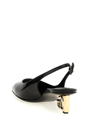 Black Calfskin Mid Heel Pumps