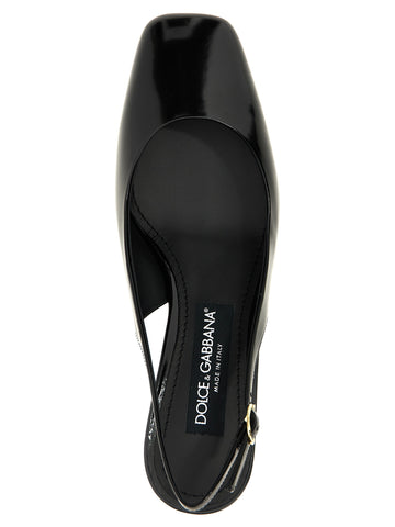 Black Calfskin Mid Heel Pumps