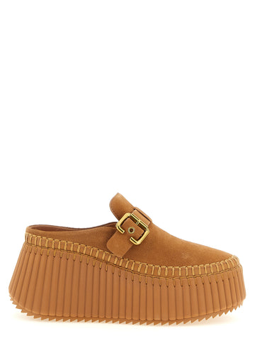 Beige Calfskin Wedge Sandals