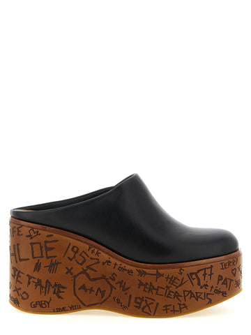 Black Calfskin Wedge Sandals