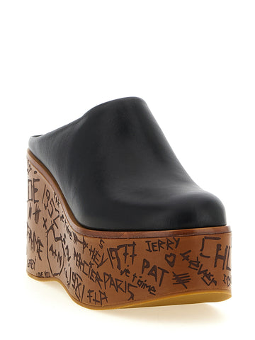 Black Calfskin Wedge Sandals