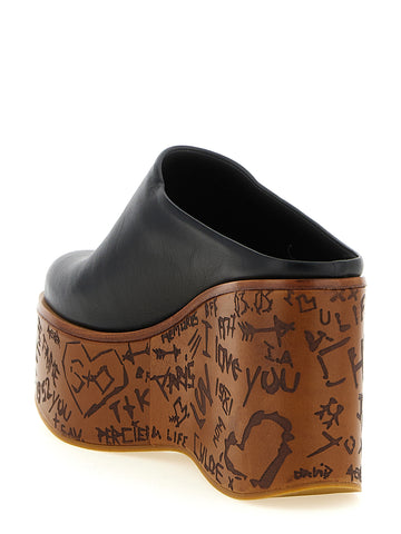 Black Calfskin Wedge Sandals