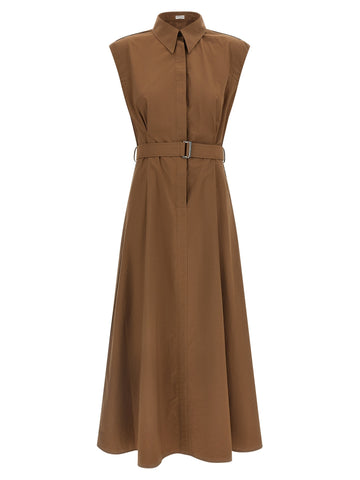Brown Cotton Midi Dress