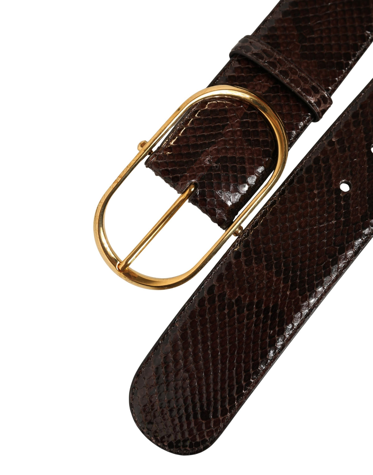 Brown Python Leather Gold Metal Buckle Belt