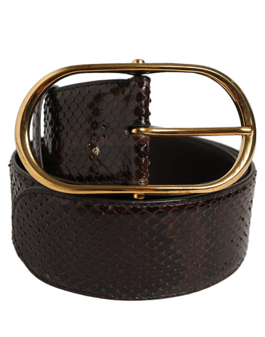 Brown Python Leather Gold Metal Buckle Belt