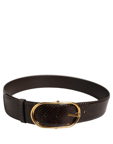 Brown Python Leather Gold Metal Buckle Belt