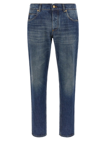 Blue Cotton Straight-Leg Jeans