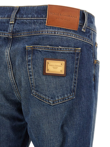 Blue Cotton Straight-Leg Jeans
