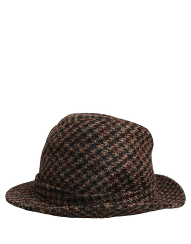 Brown Checkered Wool Tweed Fedora Capello Hats