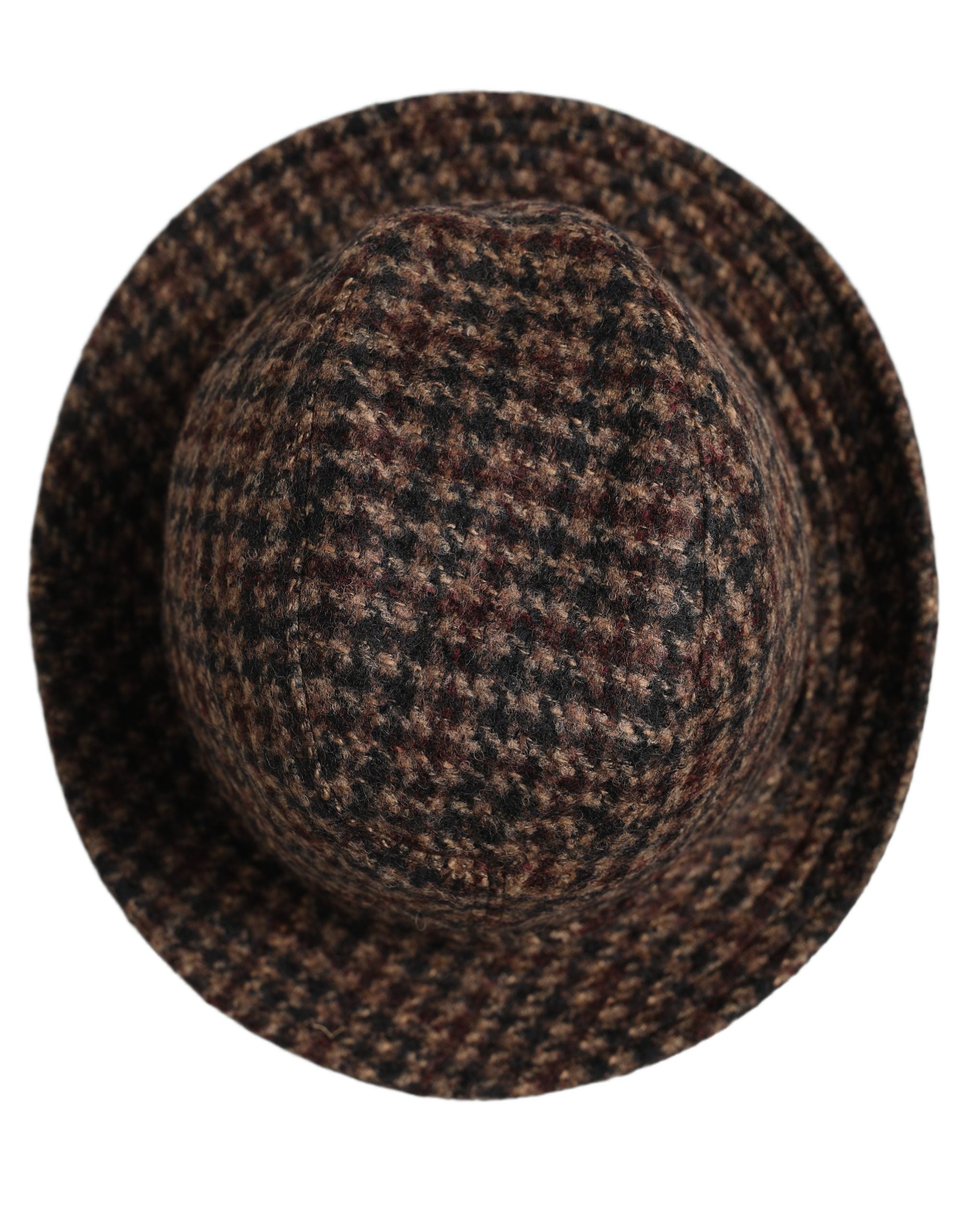 Brown Checkered Wool Tweed Fedora Capello Hats