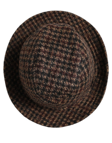 Brown Checkered Wool Tweed Fedora Capello Hats