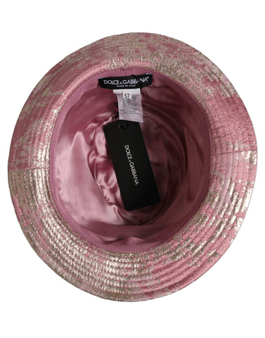 Pink Metallic Jacquard Pattern Bucket Capello Hat