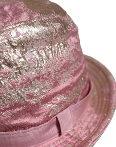 Pink Metallic Jacquard Pattern Bucket Capello Hat