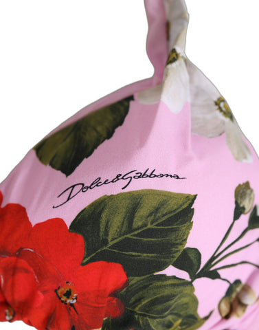Pink Floral Print Triangle Beachwear Bikini Top