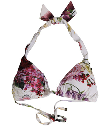 White Floral Print Triangle Beachwear Bikini Top