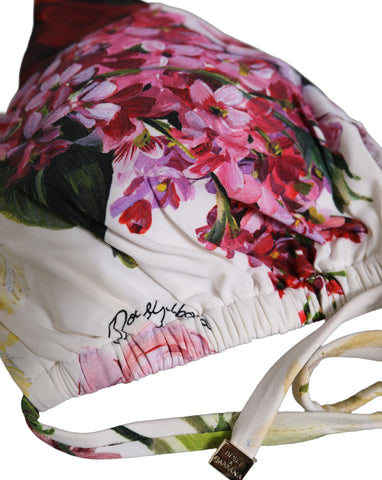 White Floral Print Triangle Beachwear Bikini Top