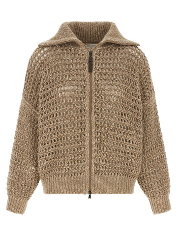 Beige Elastane Cardigan