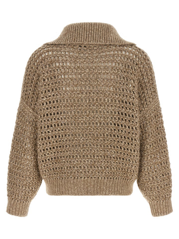 Beige Elastane Cardigan