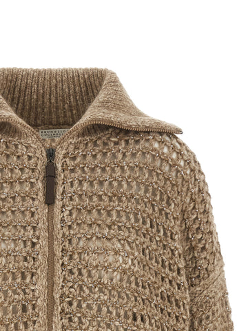 Beige Elastane Cardigan