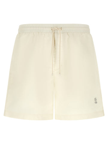 White Polyester Swim Shorts