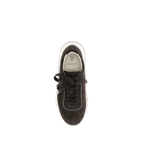 Brown Suede Leather Low Top Sneakers