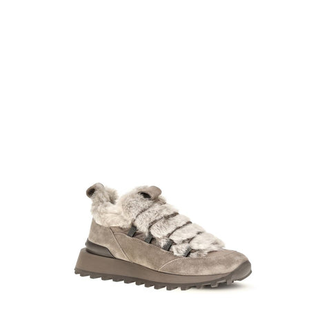 Gray Suede Leather Athletic Sneakers