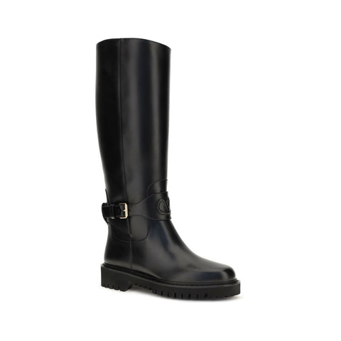Black Calf Leather Bos Taurus Flat Boots