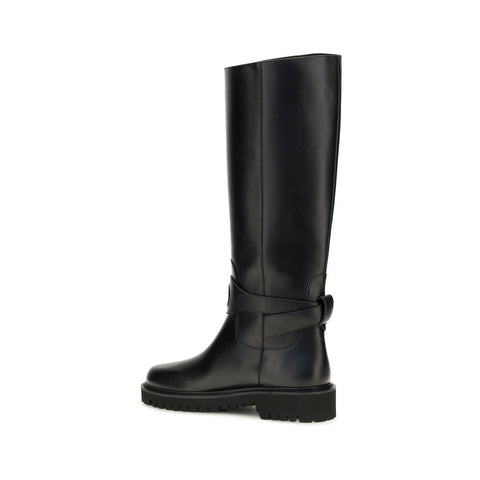 Black Calf Leather Bos Taurus Flat Boots