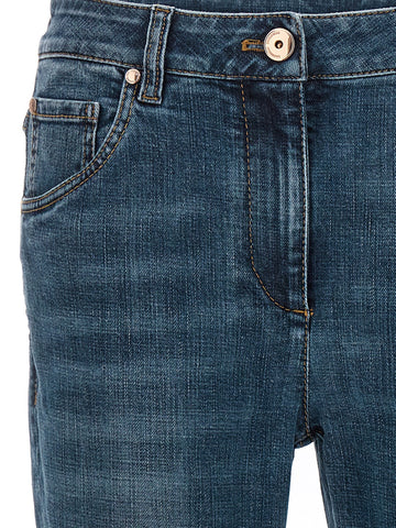 Blue Cotton Straight-Leg Jeans