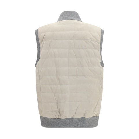 Beige Calf Leather Bos Taurus Sleeveless Jacket