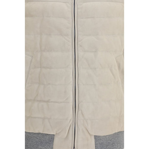 Beige Calf Leather Bos Taurus Sleeveless Jacket