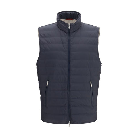 Blue Polyester Sleeveless Jacket