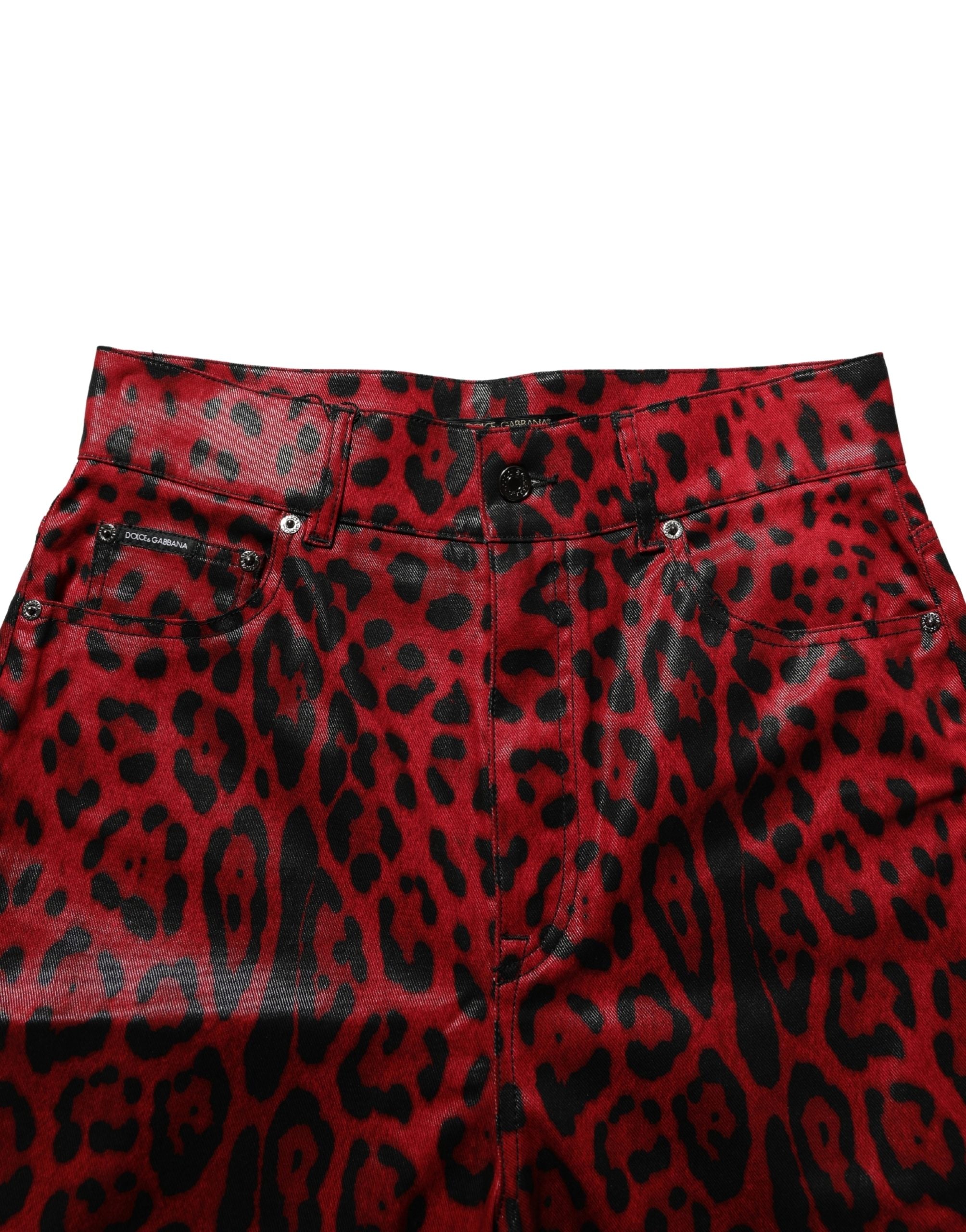 Red Leopard Cotton 5 Pockets Trouser Jeans