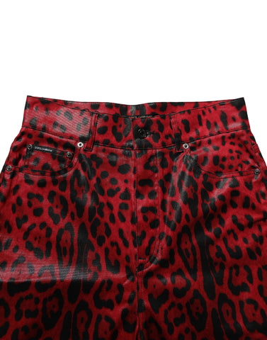 Red Leopard Cotton 5 Pockets Trouser Jeans