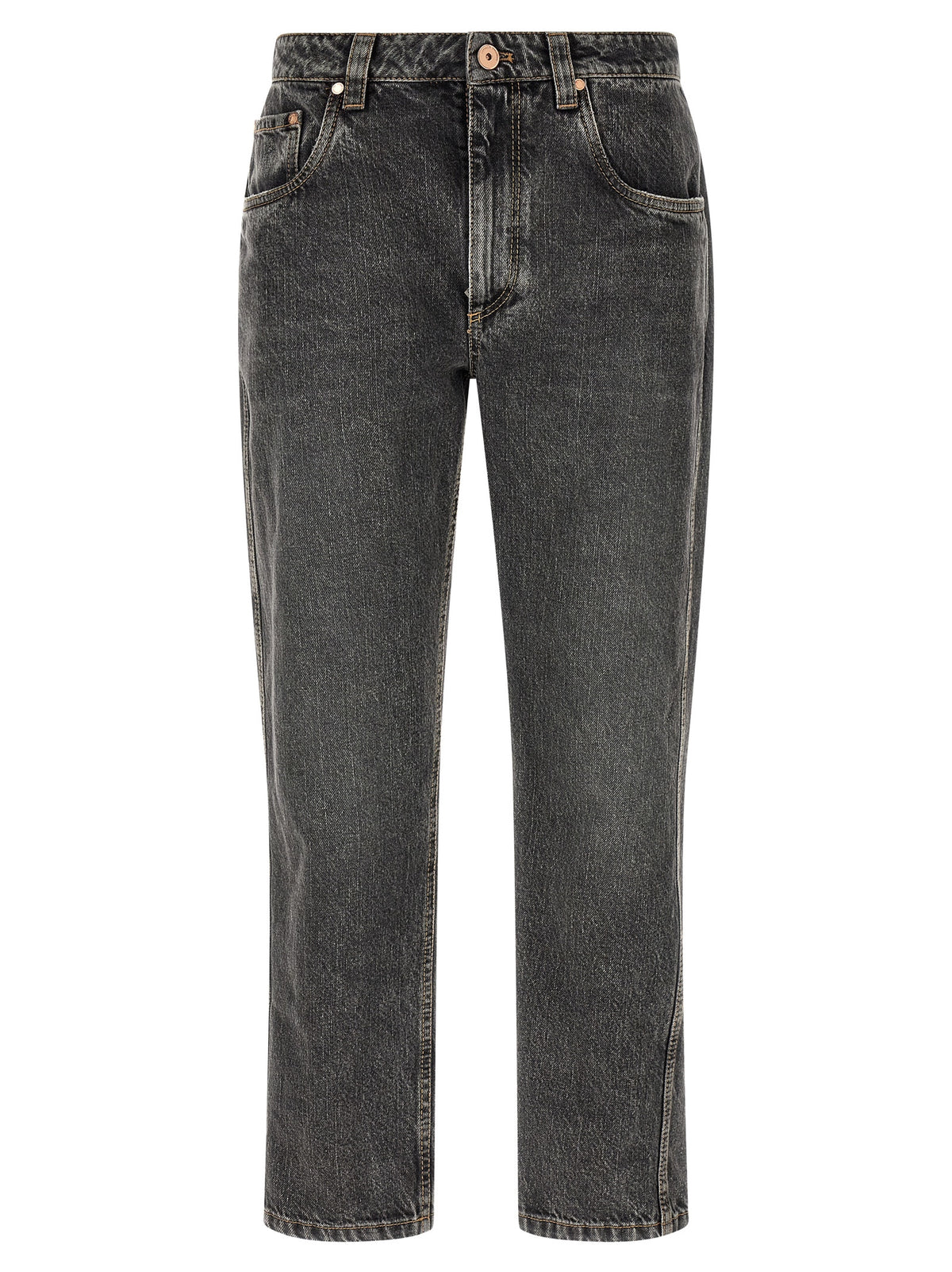 Gray Cotton Straight-Leg Jeans