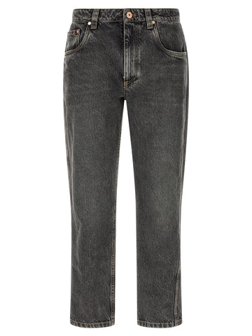 Gray Cotton Straight-Leg Jeans