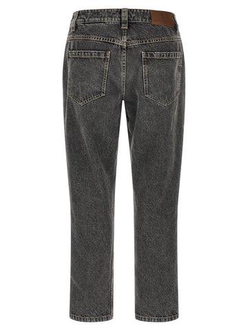 Gray Cotton Straight-Leg Jeans