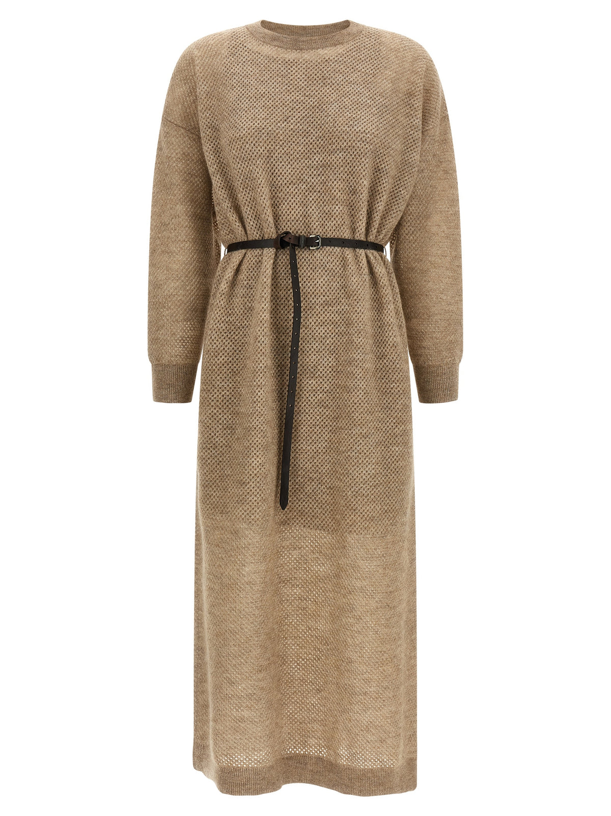 Beige Wool Midi Dress