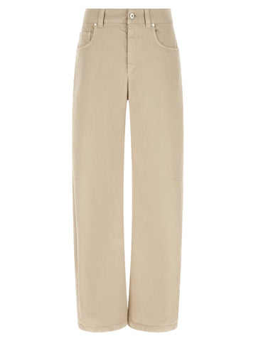 Beige Cotton Relaxed Fit Jeans