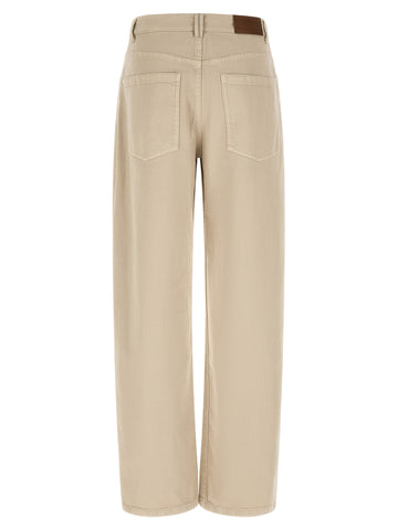 Beige Cotton Relaxed Fit Jeans