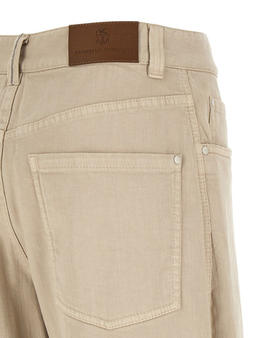 Beige Cotton Relaxed Fit Jeans