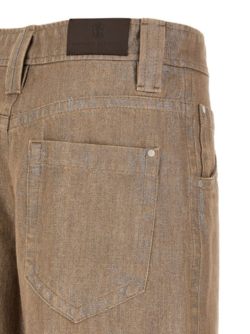 Beige Cotton Relaxed Fit Jeans