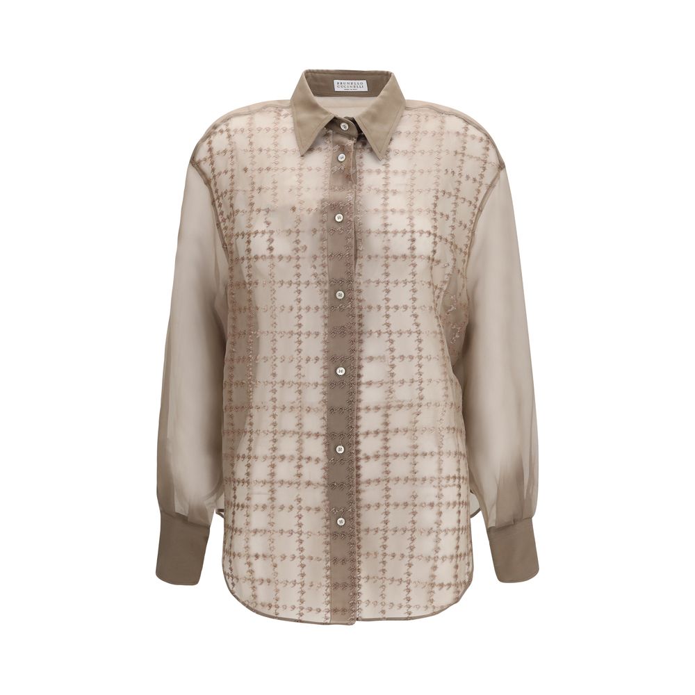 Beige Silk Pattern Shirt