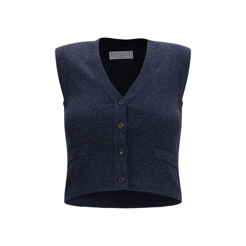 Blue Cashmere Sleeveles Sweater