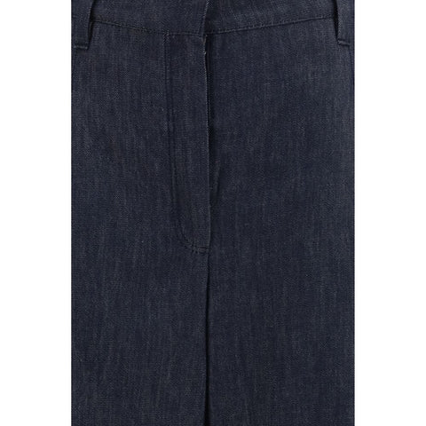Blue Cotton Casual Pants