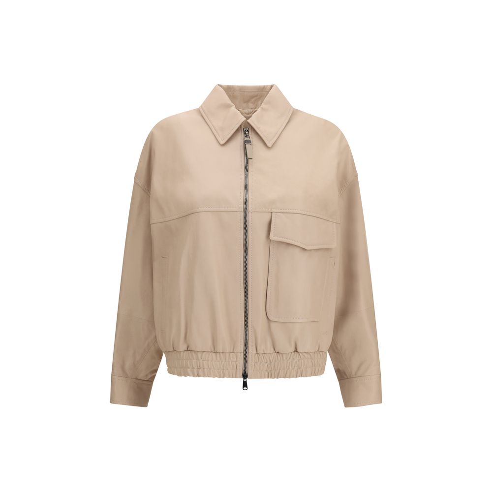 Beige Leather Leather Jacket