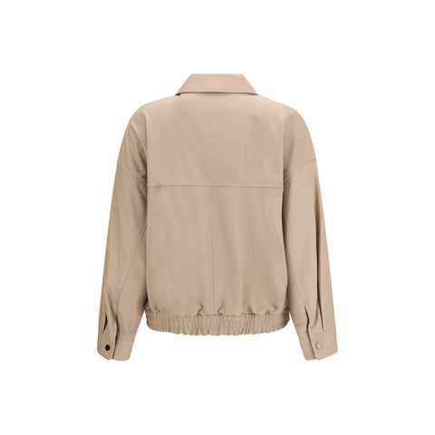 Beige Leather Leather Jacket